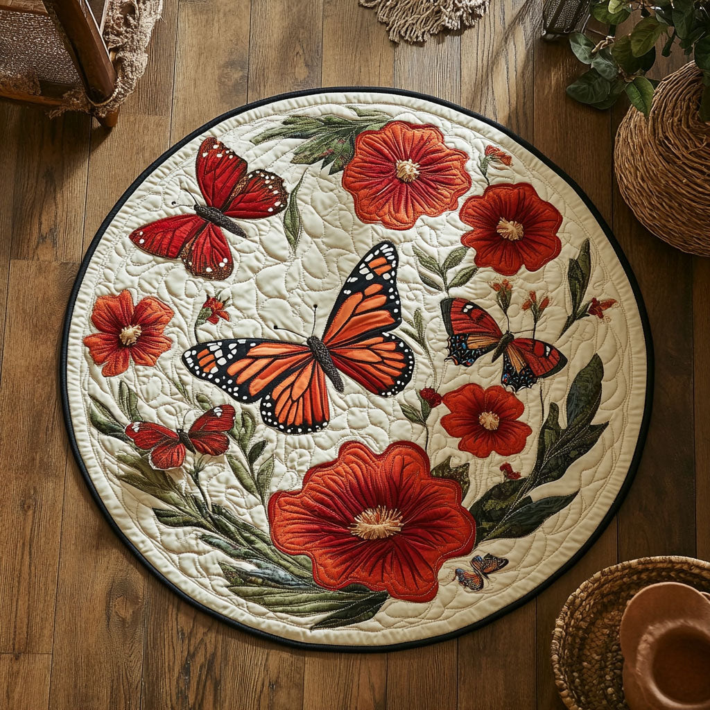 Vintage Garden Butterfly WY0107053CL Quilted Round Mat