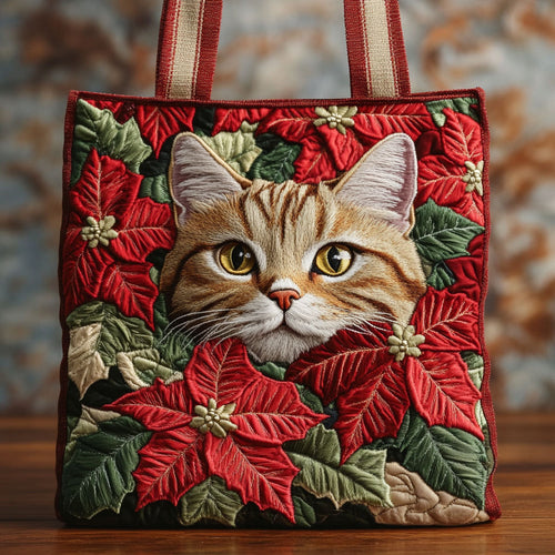 Maine Coon Poinsettia CW0811056CL Quilted Tote Bag