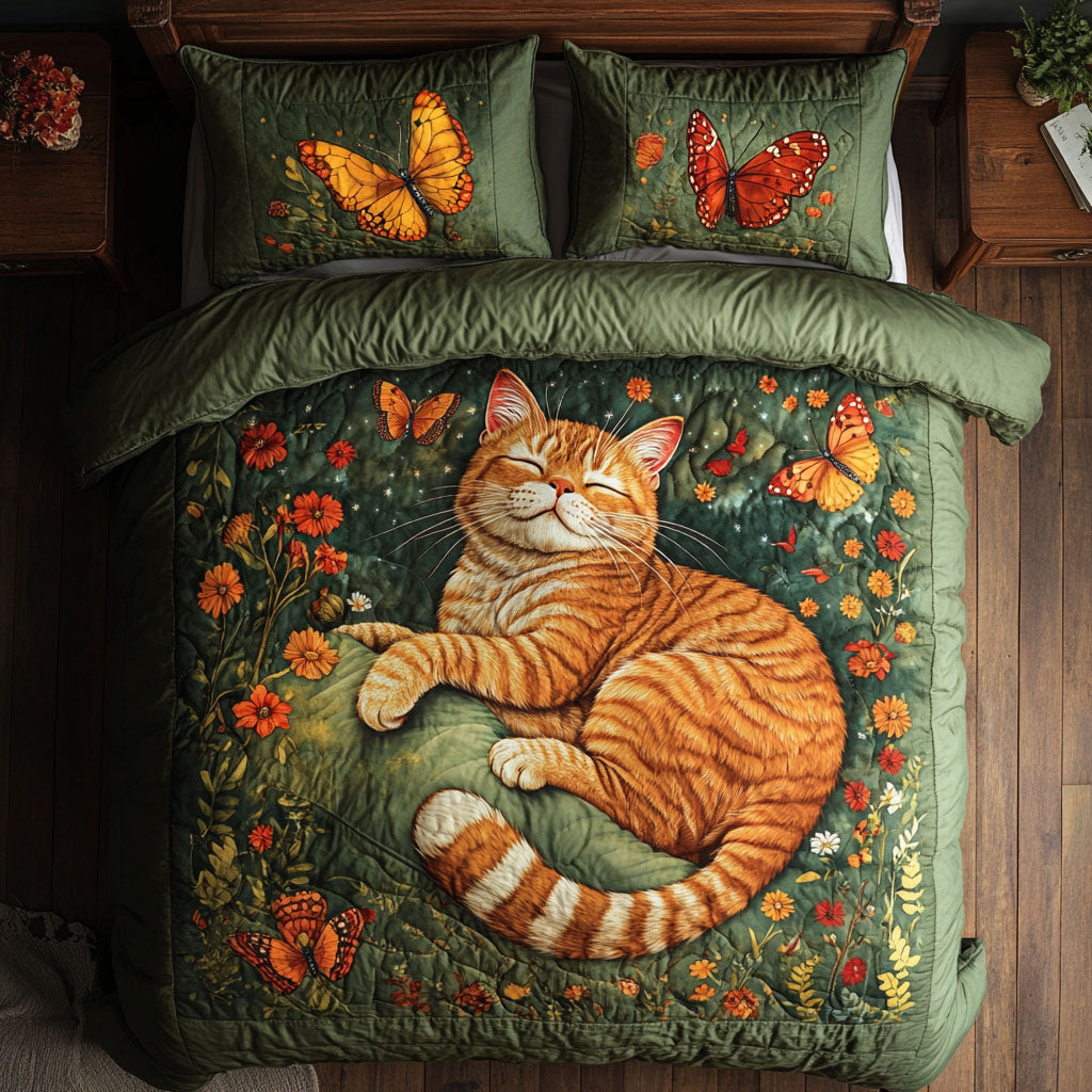 Cat In Butterfly Garden WY1402043CL Duvet Cover Set