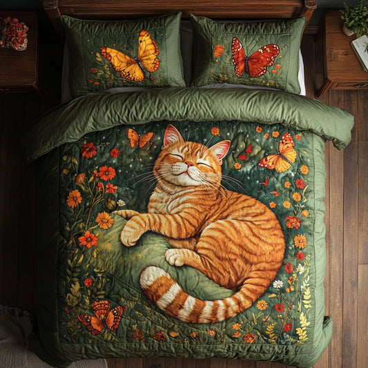 Cat In Butterfly Garden WY1402043CL Duvet Cover Set