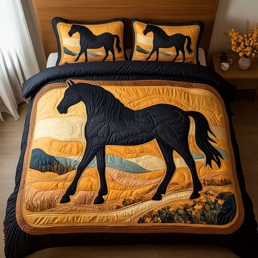 Majestic Black Horse in Golden Fields DH1009023CL Duvet Cover Set