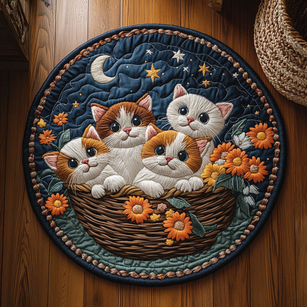 Midnight Basket Of Cat WY2305017CL Quilted Round Mat