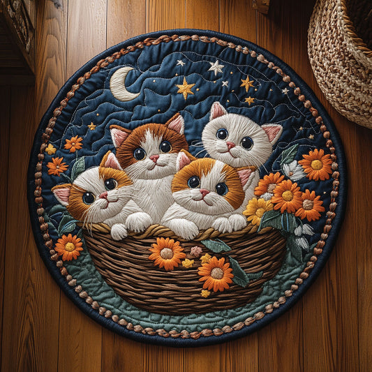 Midnight Basket Of Cat WY2305017CL Quilted Round Mat