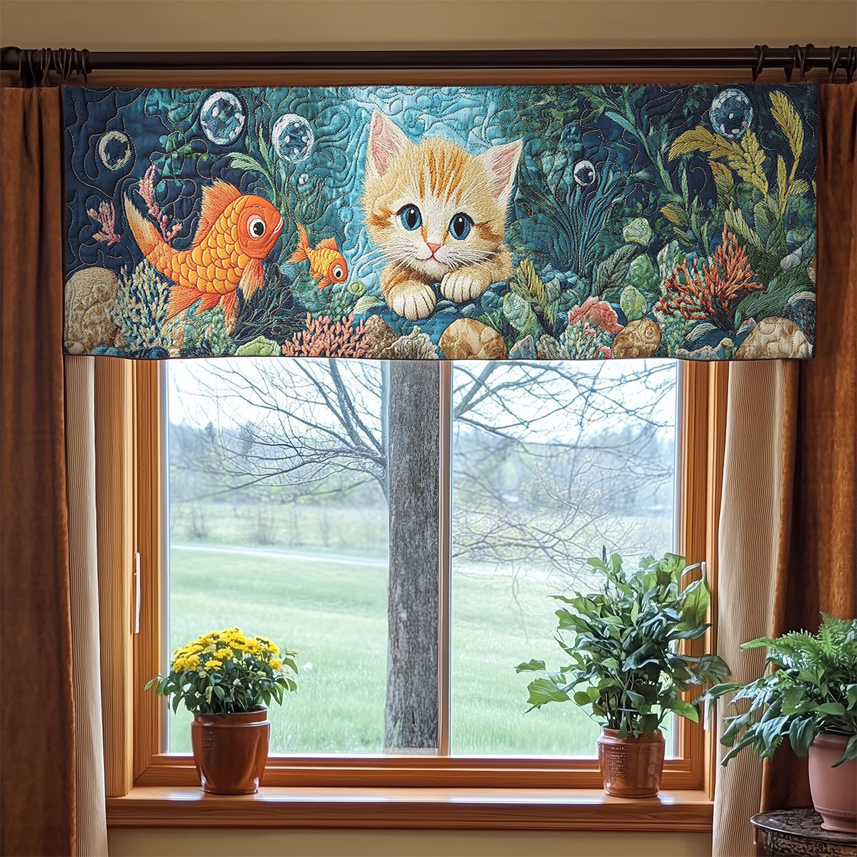 Bubble Cat Reef WN1906041CL Quilted Valance