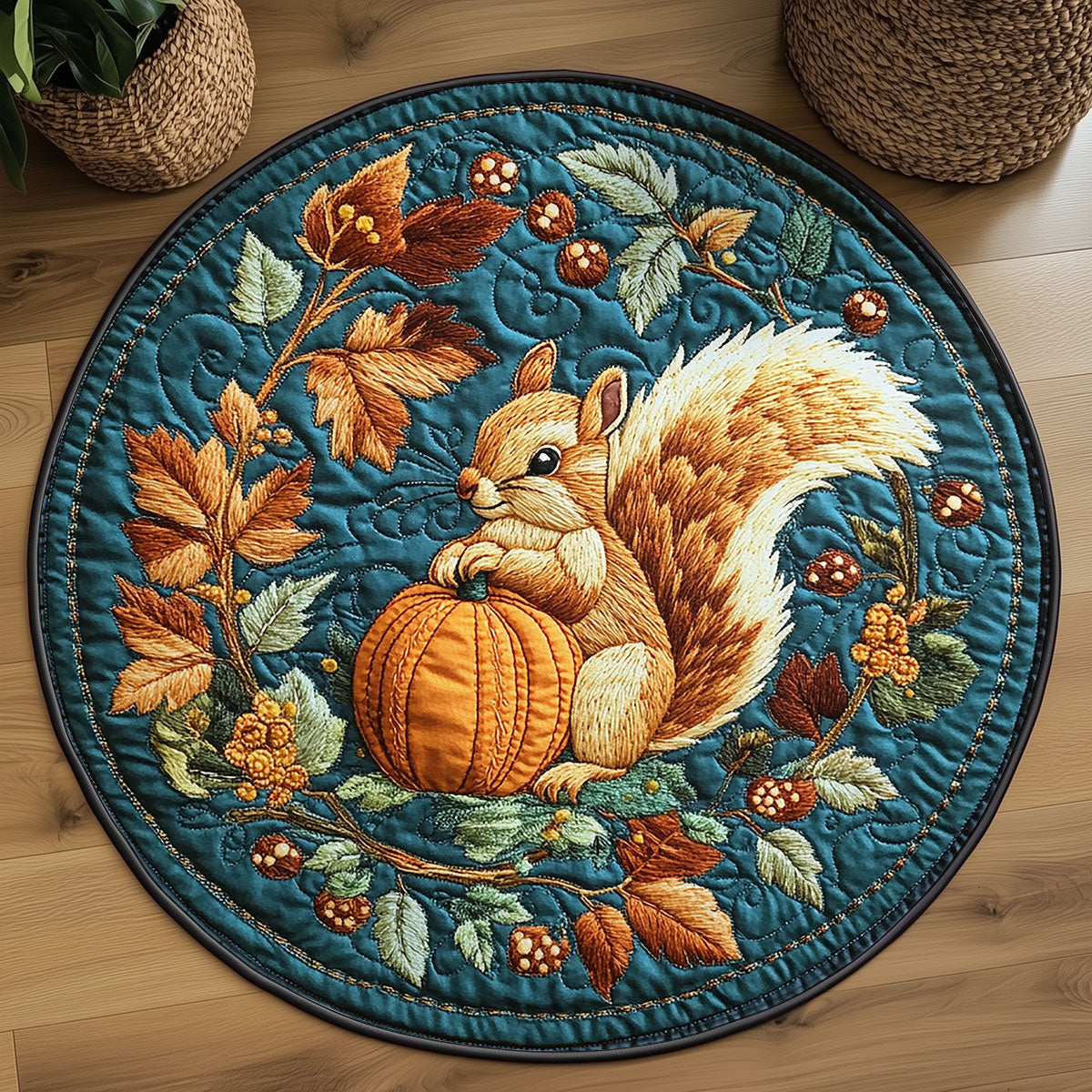 Squirrel In Autumn Forerst WY2003123CL Quilted Round Mat