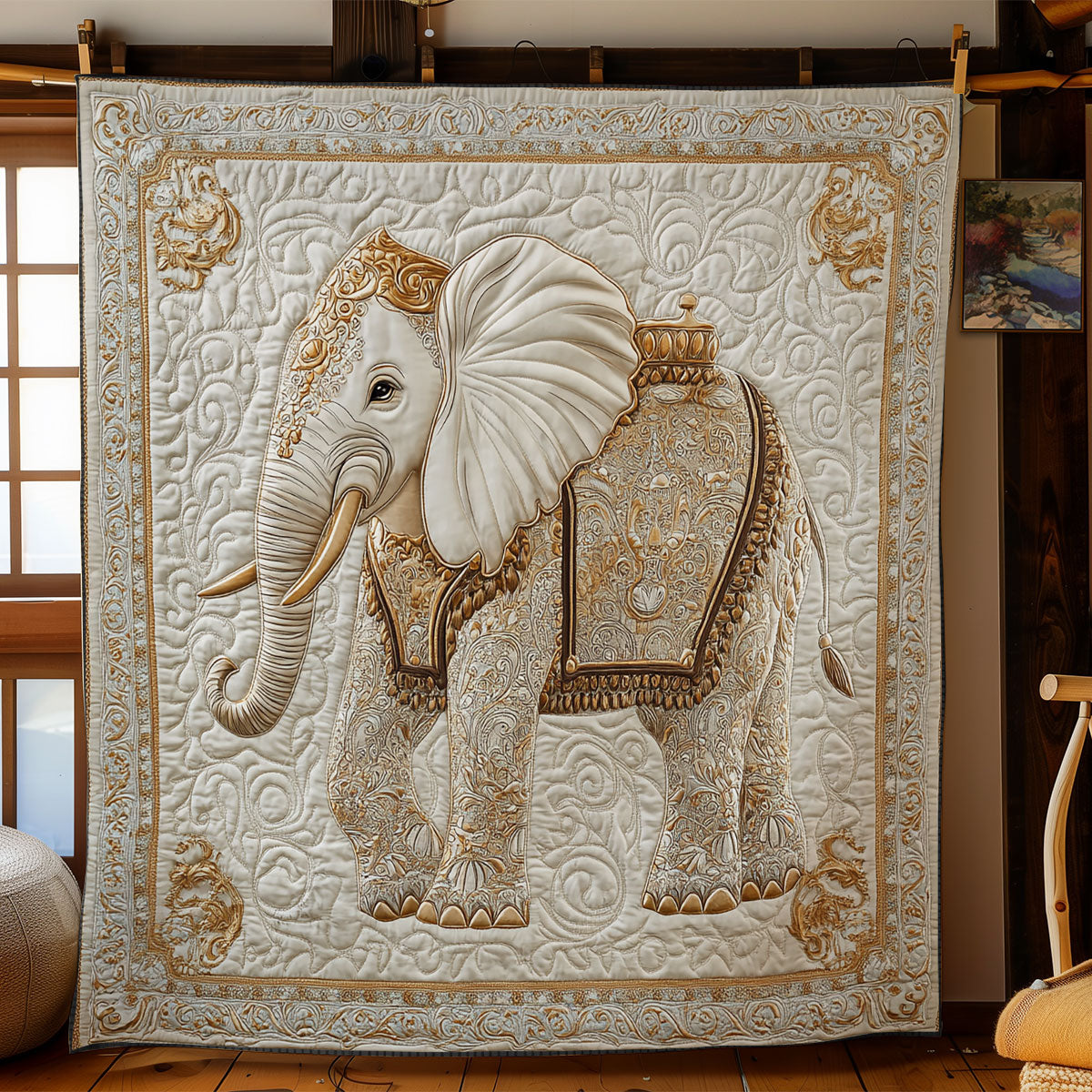 Cream Tone Elephant WY0201031CL Quilt