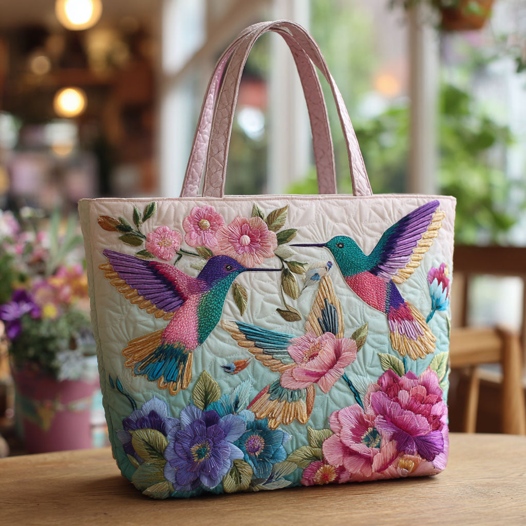 Floral Hummingbird Symphony CW2709009CL Quilted Tote Bag