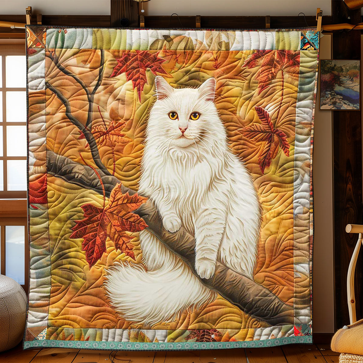 Autumn White British Longhair WP2210004CL Quilt