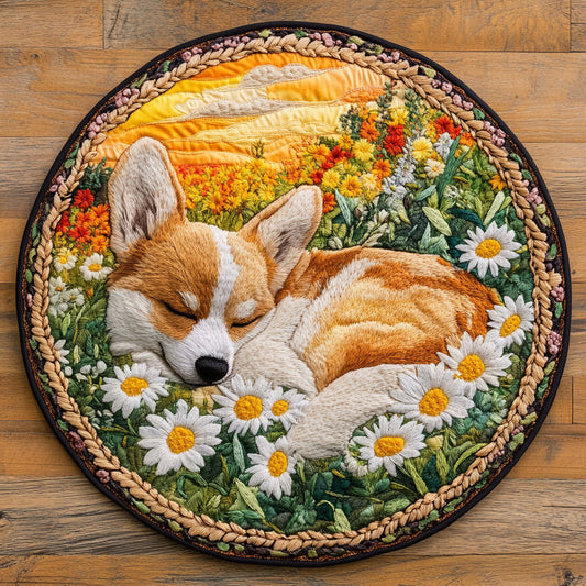 Corgi Blossomscape WN2705012CL Quilted Round Mat