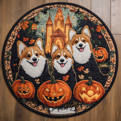 Corgi Pumpkin Parade WN3107018CL Quilted Round Mat