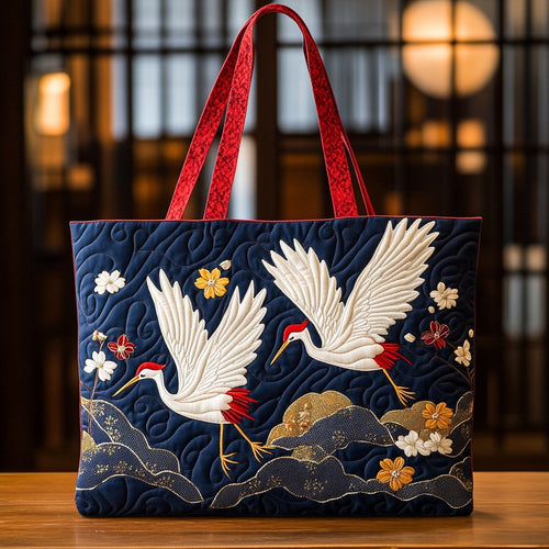 Elegant White Crane XR2309006CL Quilted Tote Bag