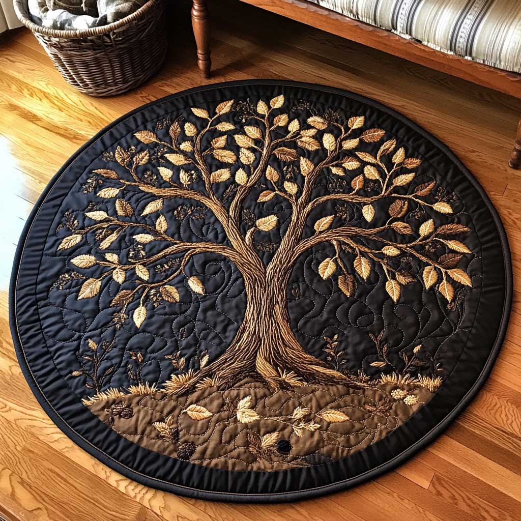 Golden Tree Of Life WN2103090CL Quilted Round Mat