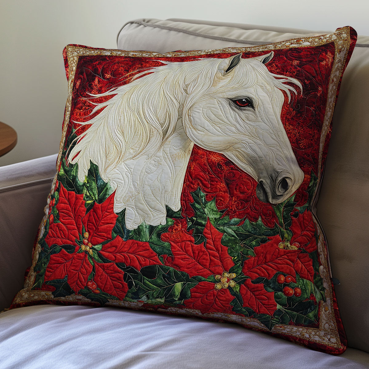 Horse Poinsettia WX2301090CL Quilt Pillow Case