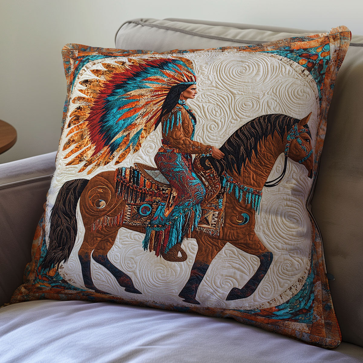 Nativer American Rider WX0302174CL Quilt Pillow Case