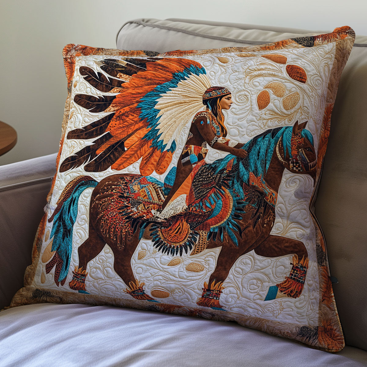 Nativer American Rider WX0302175CL Quilt Pillow Case