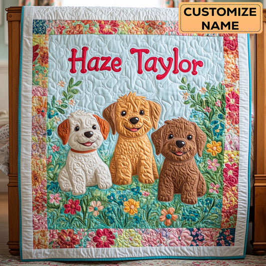 Flower Field Dog WN3007040CL Personalized Baby Quilt