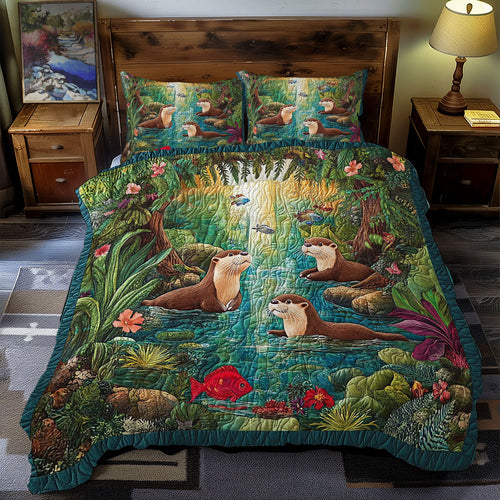 Otter Family In Forest WY1701103CL Duvet Cover Set