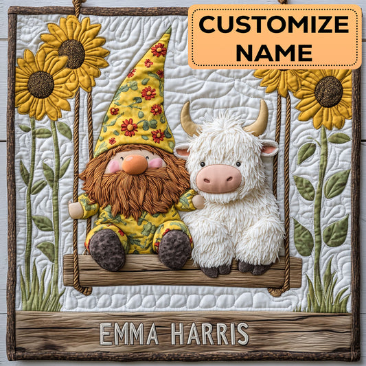 Sunny Cow Gnome CW3007050CL Personalized Baby Quilt
