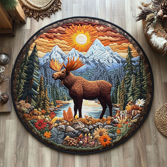 Moose In Whimsical Forest WY0406054CL Quilted Round Mat