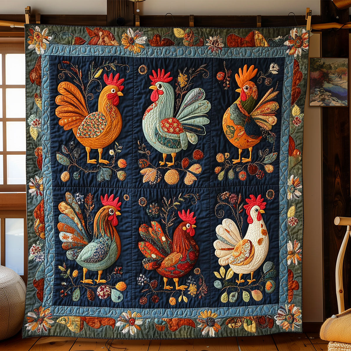 Folk Charm Chicken WJ3012016CL Quilt