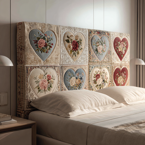 Romantic Hearts XR1712018CL Quilted Headboard Slipcover