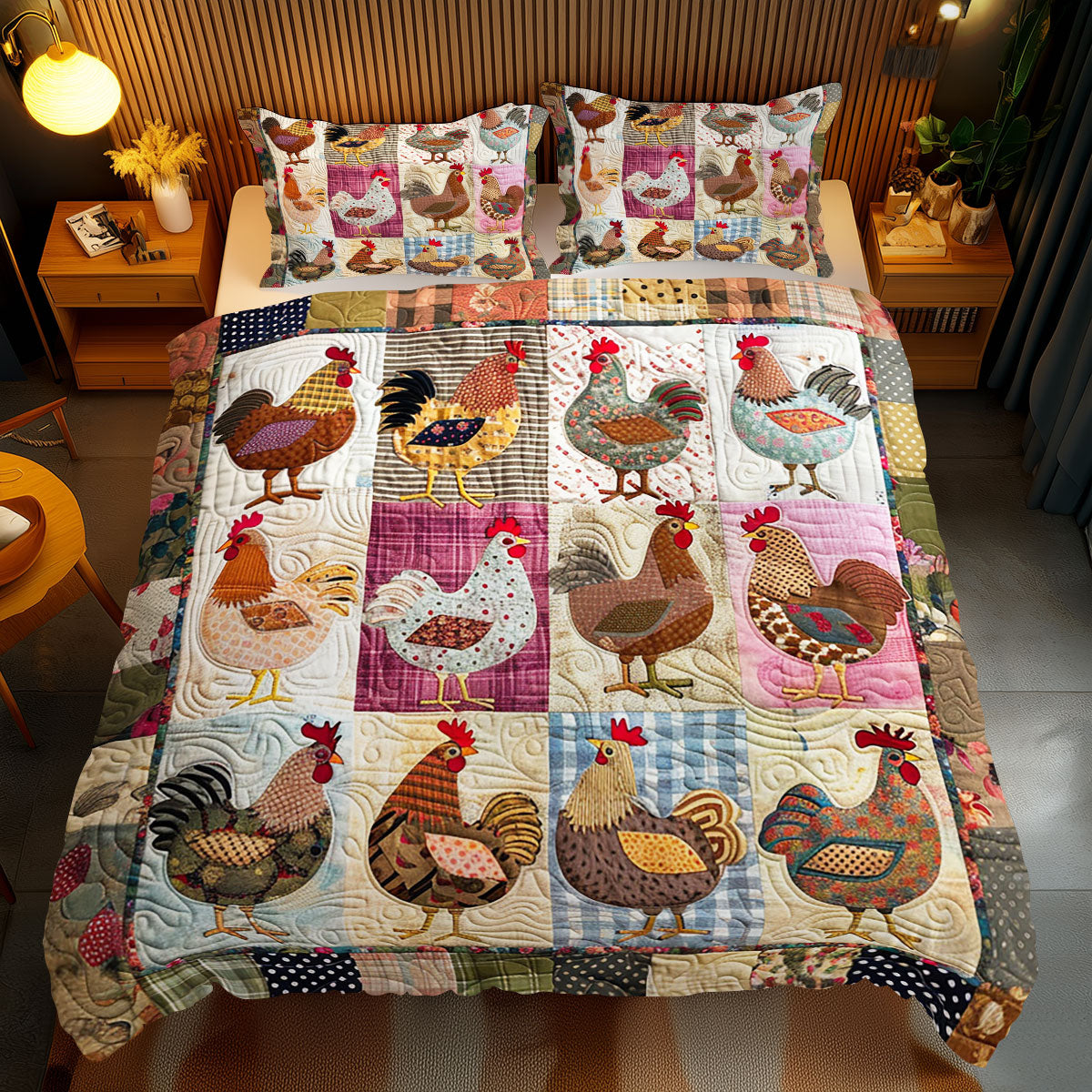 Vintage Patchwork Chicken WJ0512050CL Duvet Cover Set