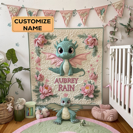 Baby Dragon Floral WY2807002CL Personalized Baby Quilt