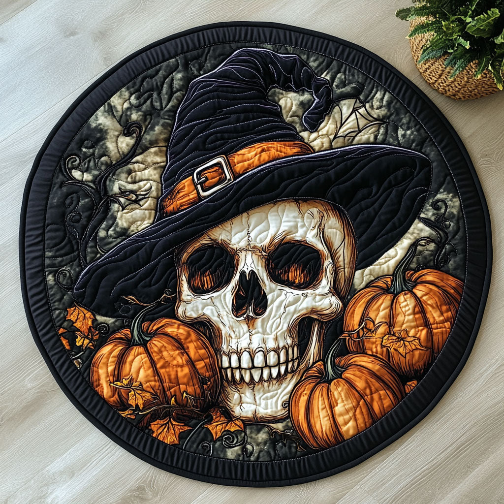 Mystic Pumpkin Skull CW2507045CL Quilted Round Mat