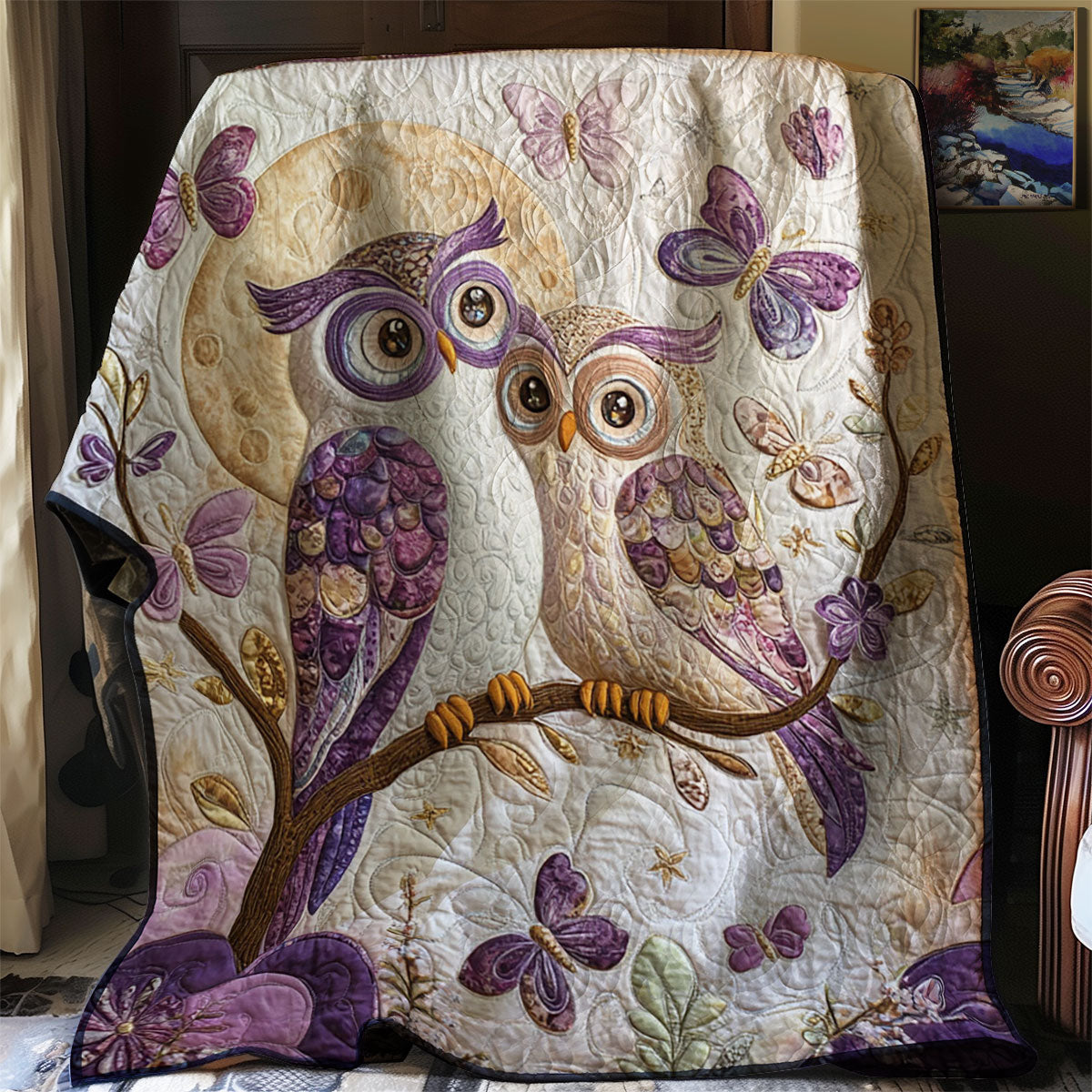 Violet Owl Couple WJ1601024CL Quilt