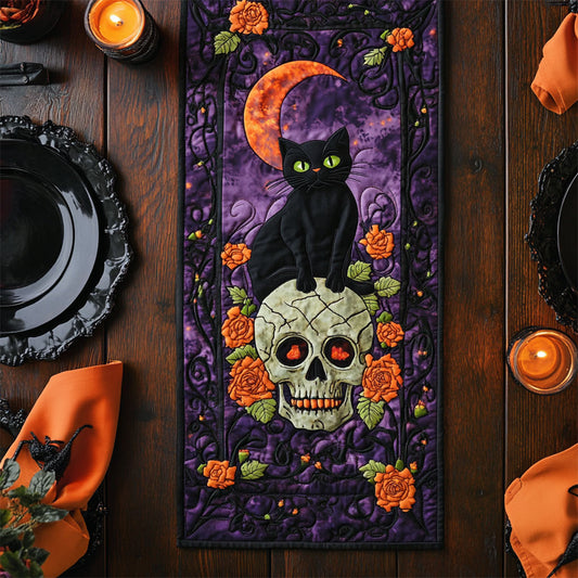 Cat And Rose Skull WY1806043CL Quilted Table Runner