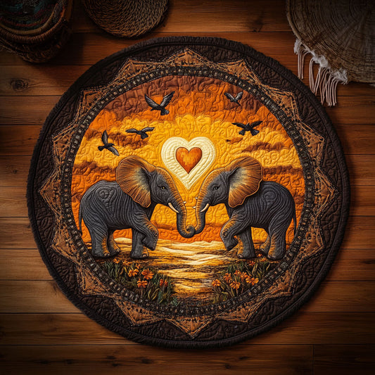 Couple Elephant In Sunset WY1006006CL Quilted Round Mat