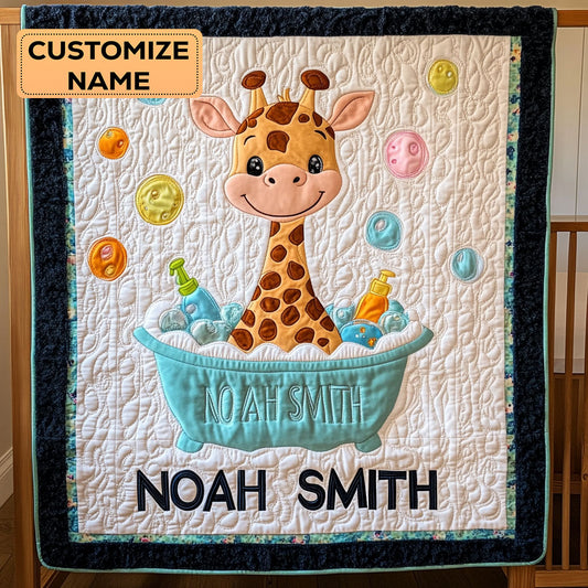 Bubble Bath Giraffe WY2607004CL Personalized Baby Quilt