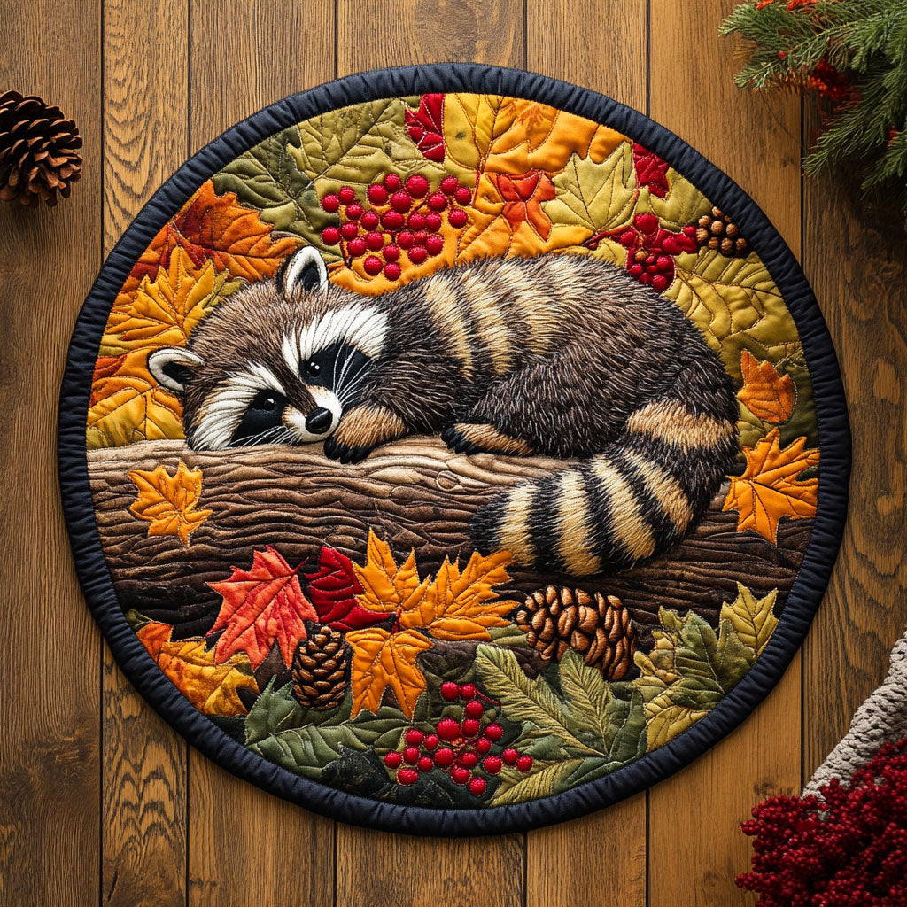 Raccoon Autumn WX2605048CL Quilted Round Mat
