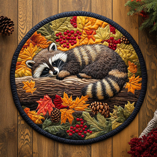 Raccoon Autumn WX2605048CL Quilted Round Mat