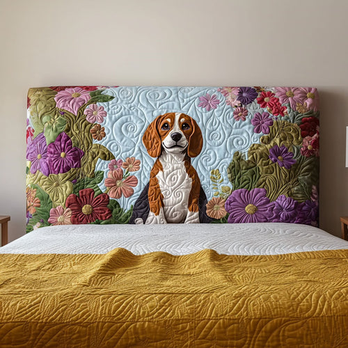 Floral Beagle Dog QA2412003CL Quilted Headboard Slipcover