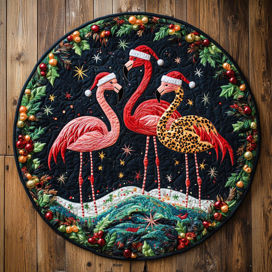 Cozy Flamingo Lights WN1107007CL Quilted Round Mat