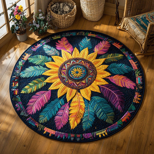 Sunflower Vibrant Feather WY2805042CL Quilted Round Mat