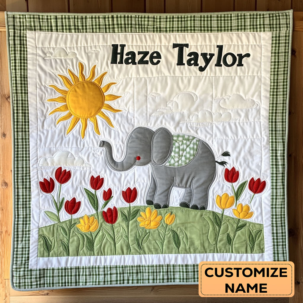 Happy Elephant WN1807060CL Personalized Baby Quilt