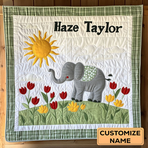 Happy Elephant WN1807060CL Personalized Baby Quilt