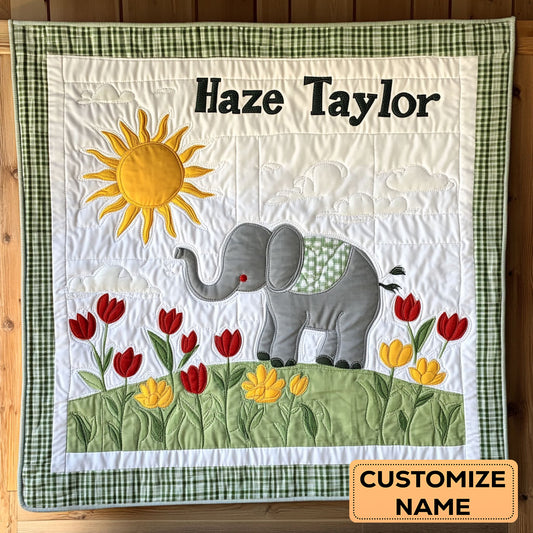 Happy Elephant WN1807060CL Personalized Baby Quilt
