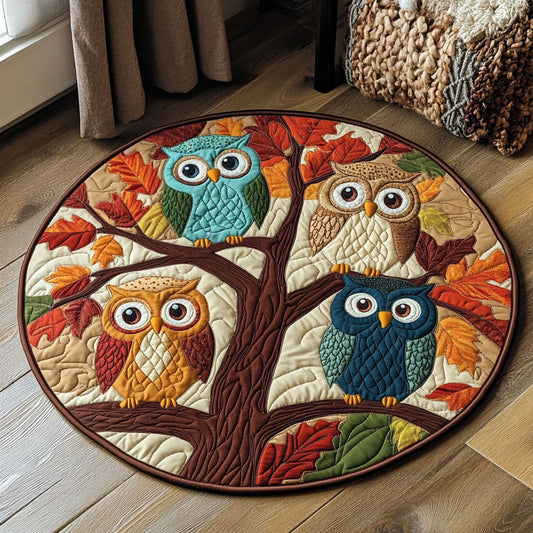 Golden Leaves Owl CW2808004CL Quilted Round Mat