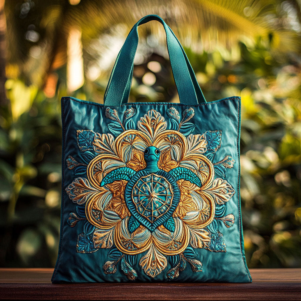 Golden Tide Turtle Mandala WN3009017CL Quilted Tote Bag
