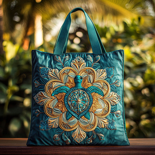 Golden Tide Turtle Mandala WN3009017CL Quilted Tote Bag