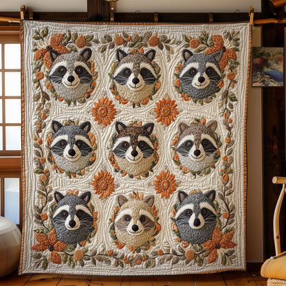 Raccoon In Flower Wreath WY2702106CL Quilt