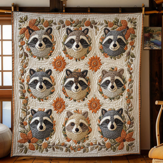 Raccoon In Flower Wreath WY2702106CL Quilt