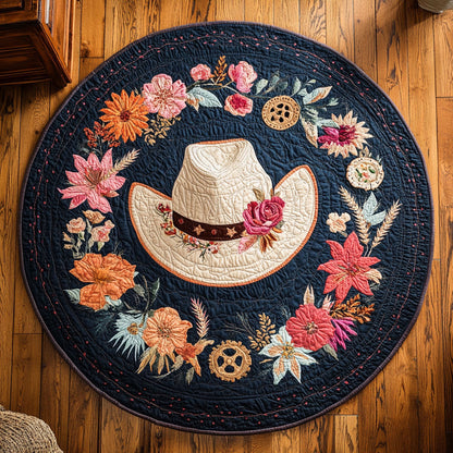 Floral Western Hat WY2008093CL Quilted Round Mat