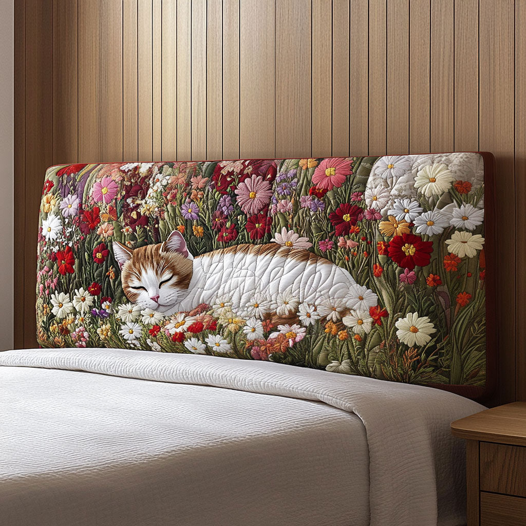 Floral Chilling Cat QA2012001CL Quilted Headboard Slipcover