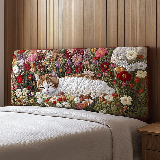 Floral Chilling Cat QA2012001CL Quilted Headboard Slipcover