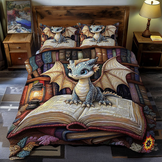 Baby Dragon In Library WY1312033CL Duvet Cover Set