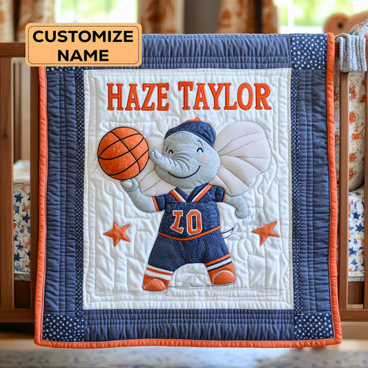 Sporty Elephant WY2607009CL Personalized Baby Quilt